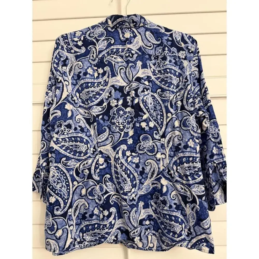 Lauren by Ralph Lauren women’s  blue paisley print button down shirt size 1X - Picture 6 of 6